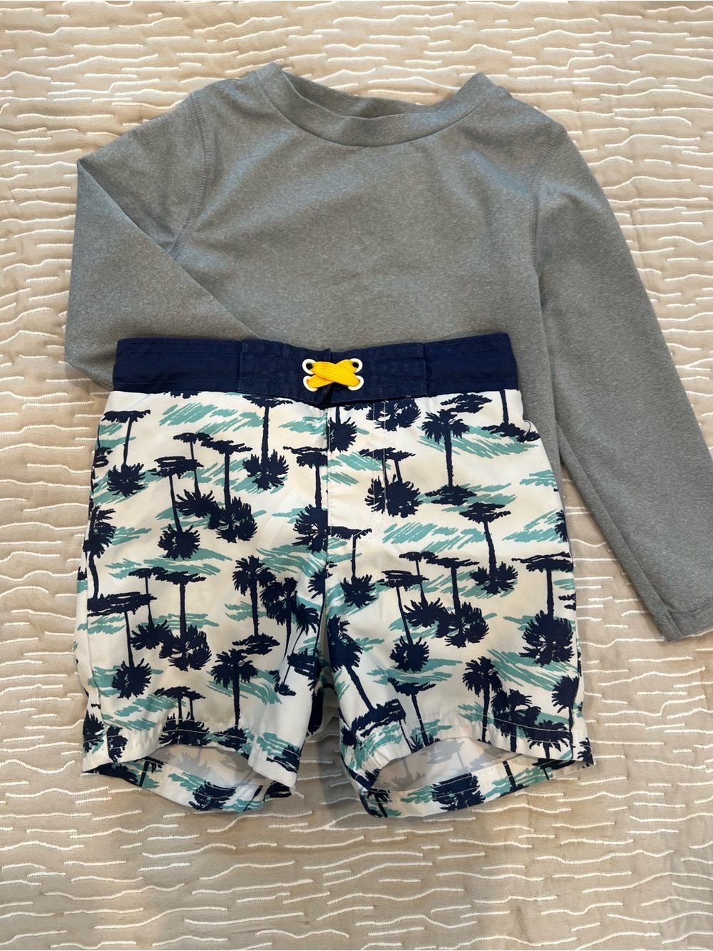 Cat & Jack Navy and Teal Palm Print Swim Shorts